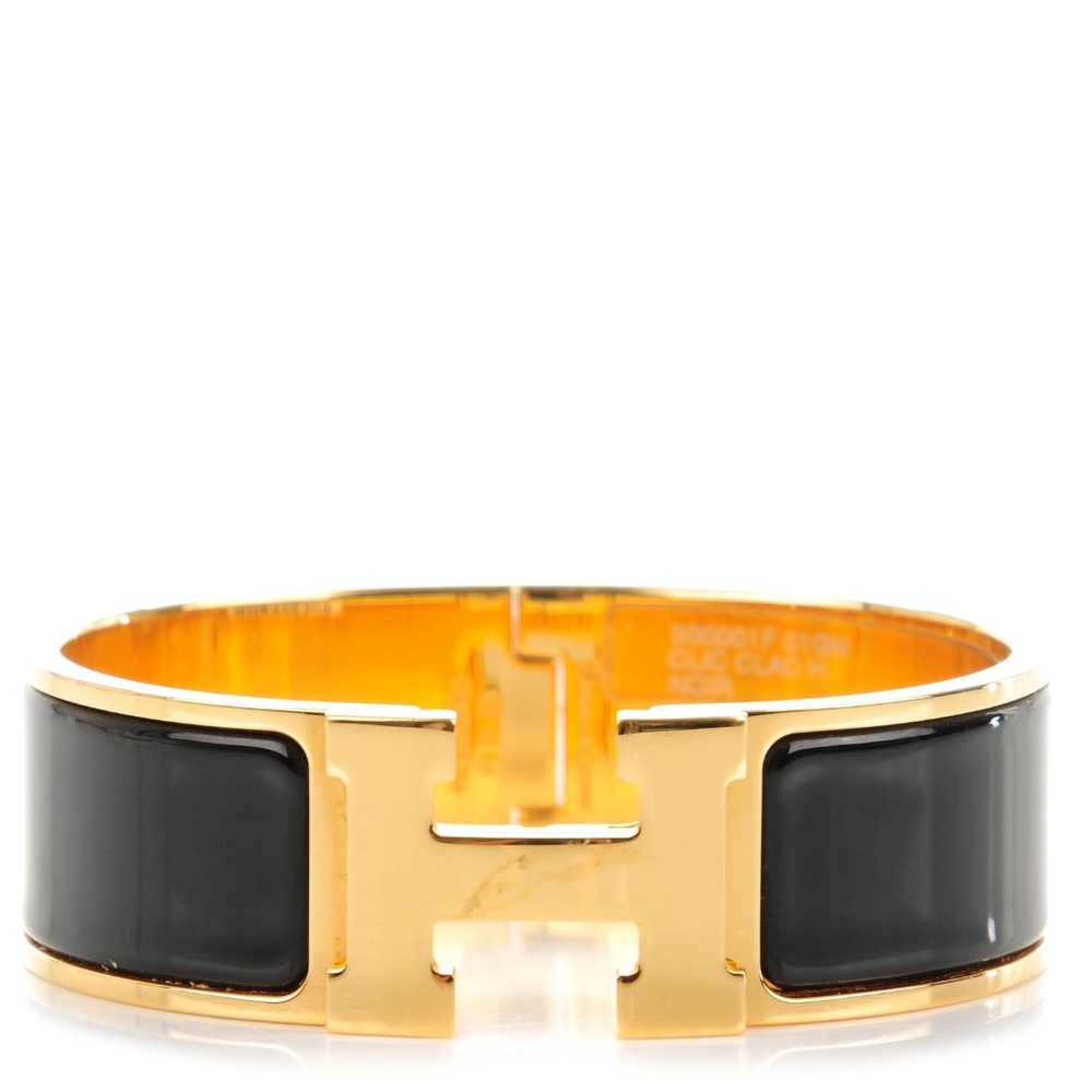 HERMES  Enamel Wide Clic Clac H Bracelet GM Black